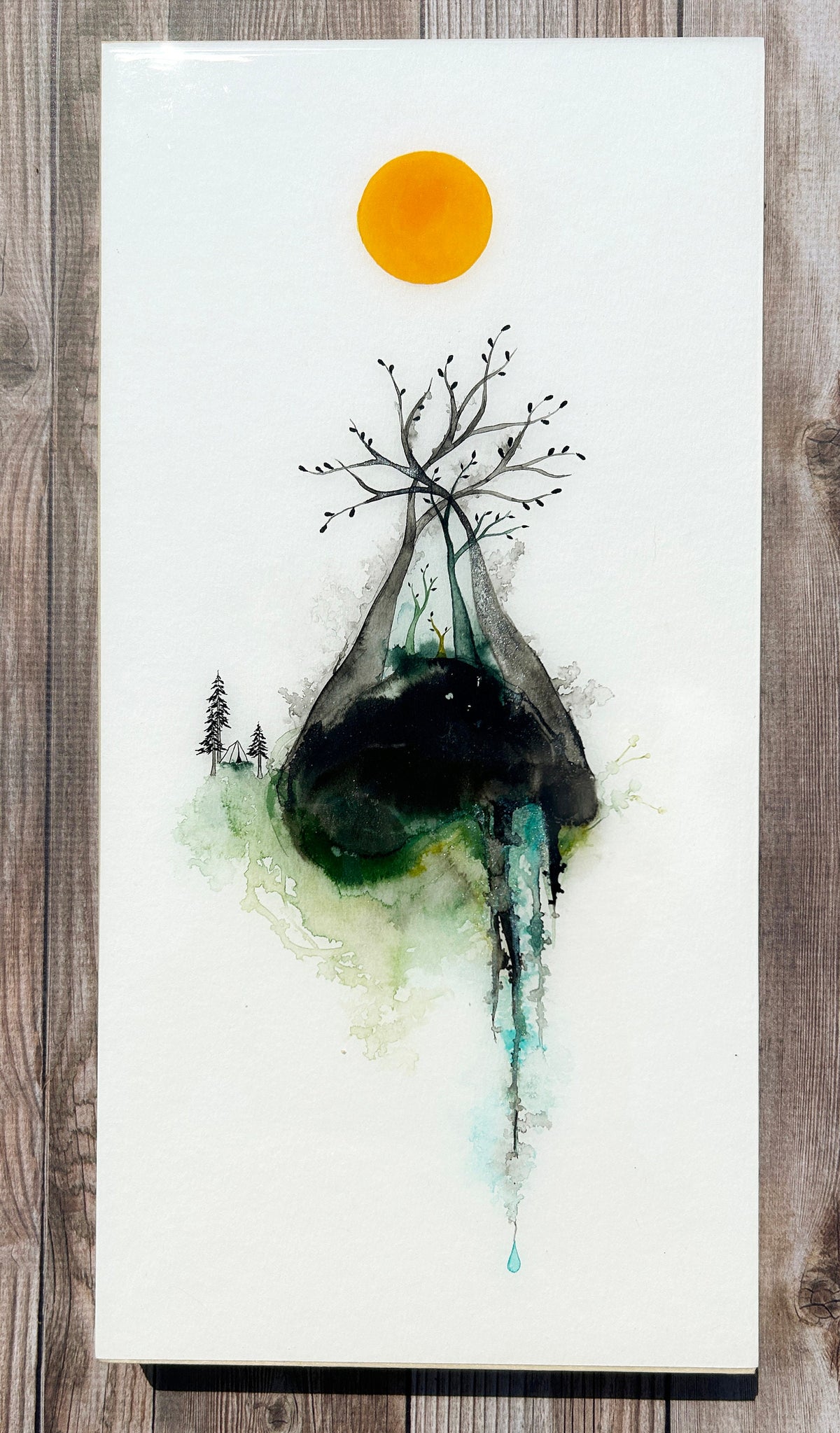 sunny disposition - mixed media original under resin
