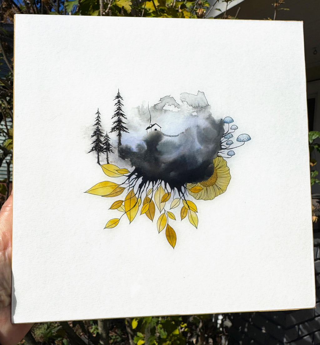 on the quiet side - pen and ink original under resin