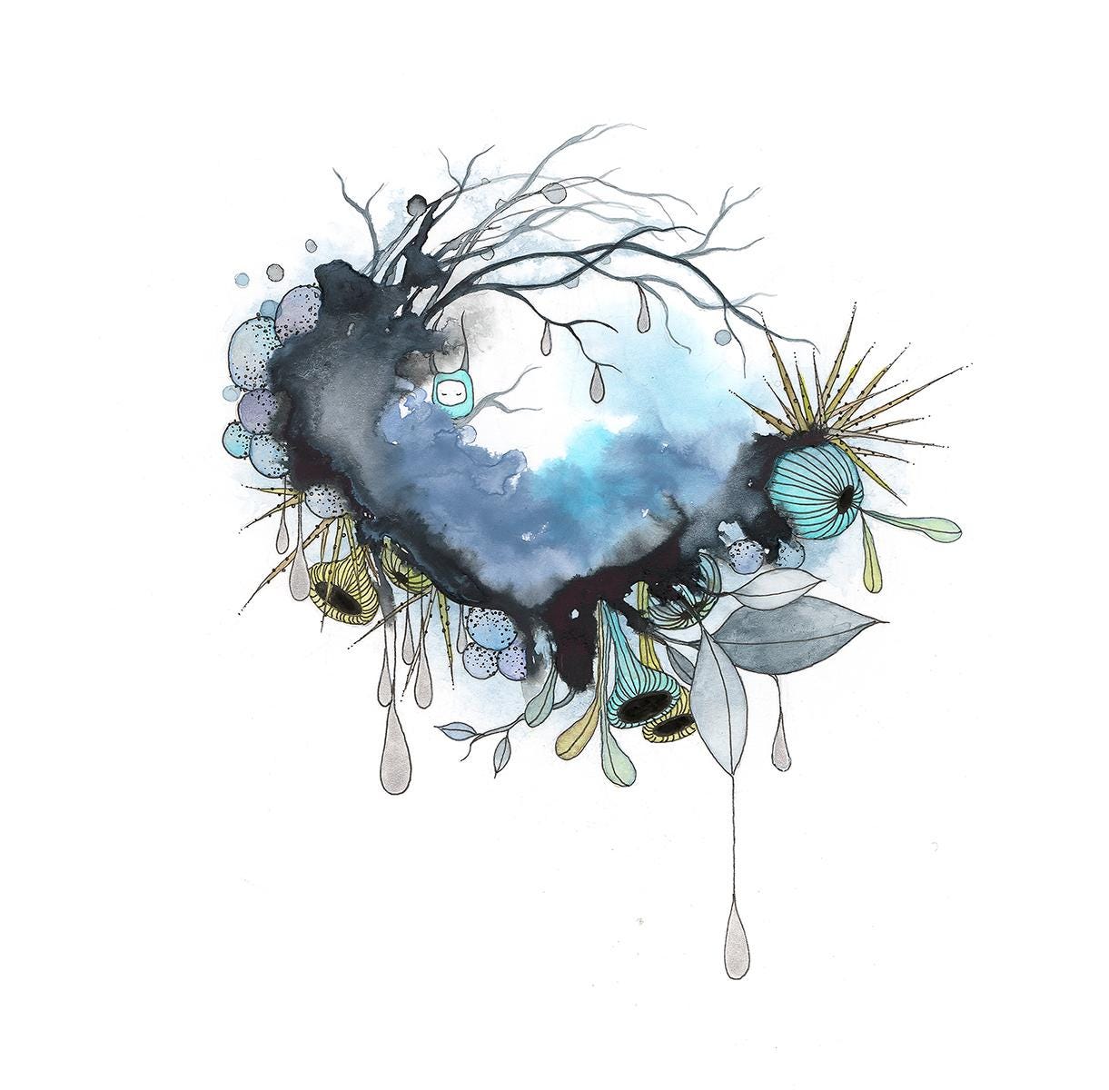 the other side of the storm - pen and ink original under resin
