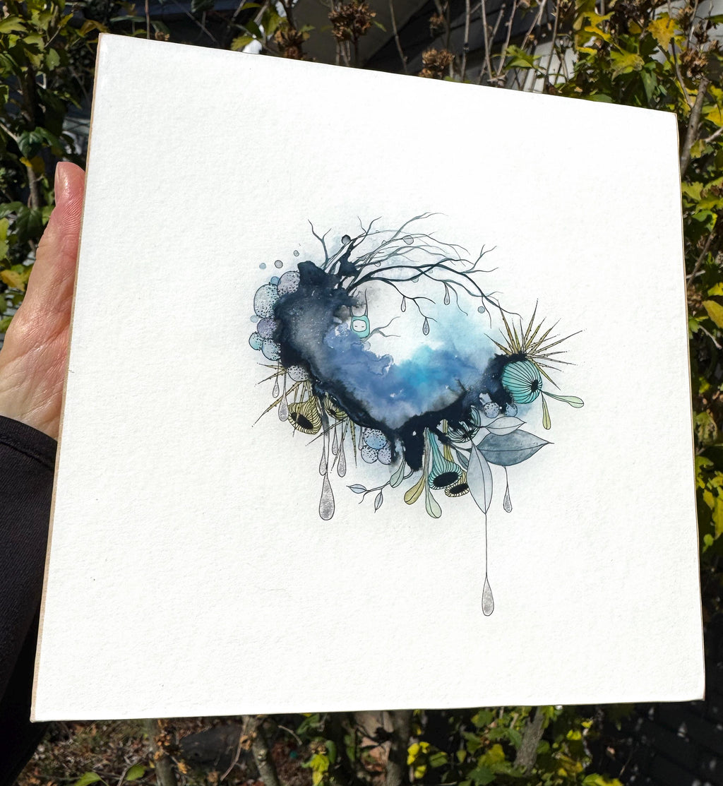 the other side of the storm - pen and ink original under resin