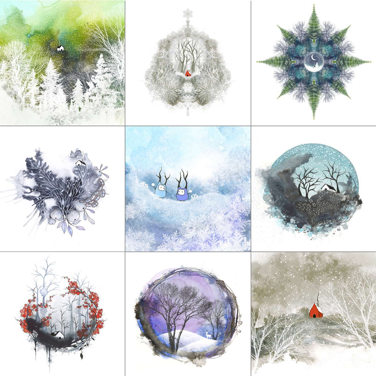 Holiday Note Card Set - 10 different cards