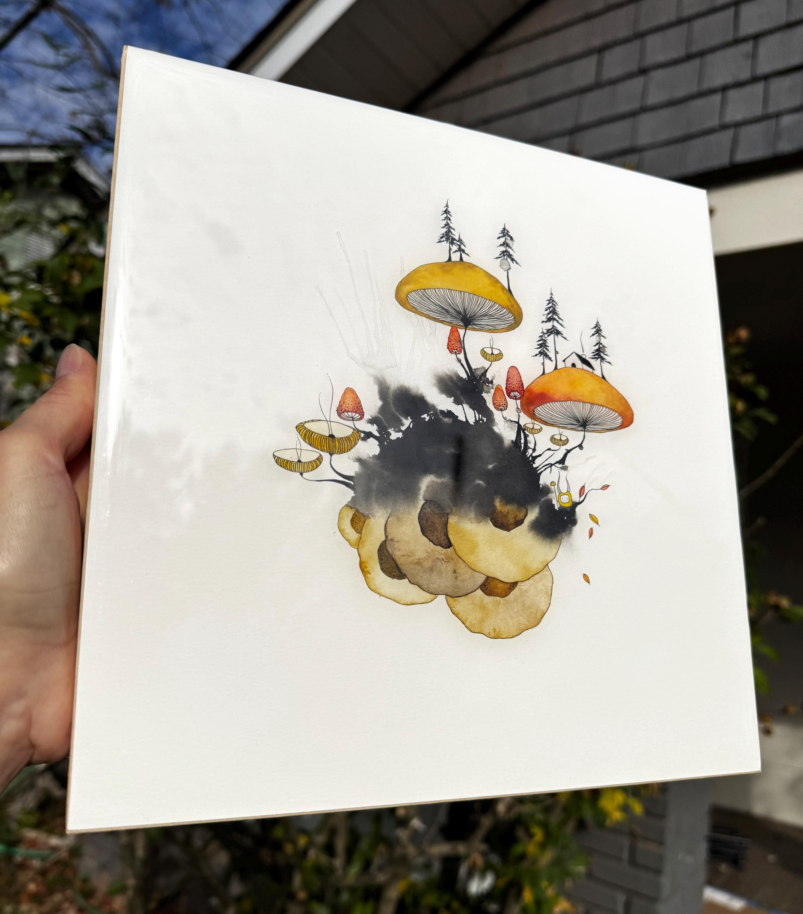 thankful - pen and ink original under resin