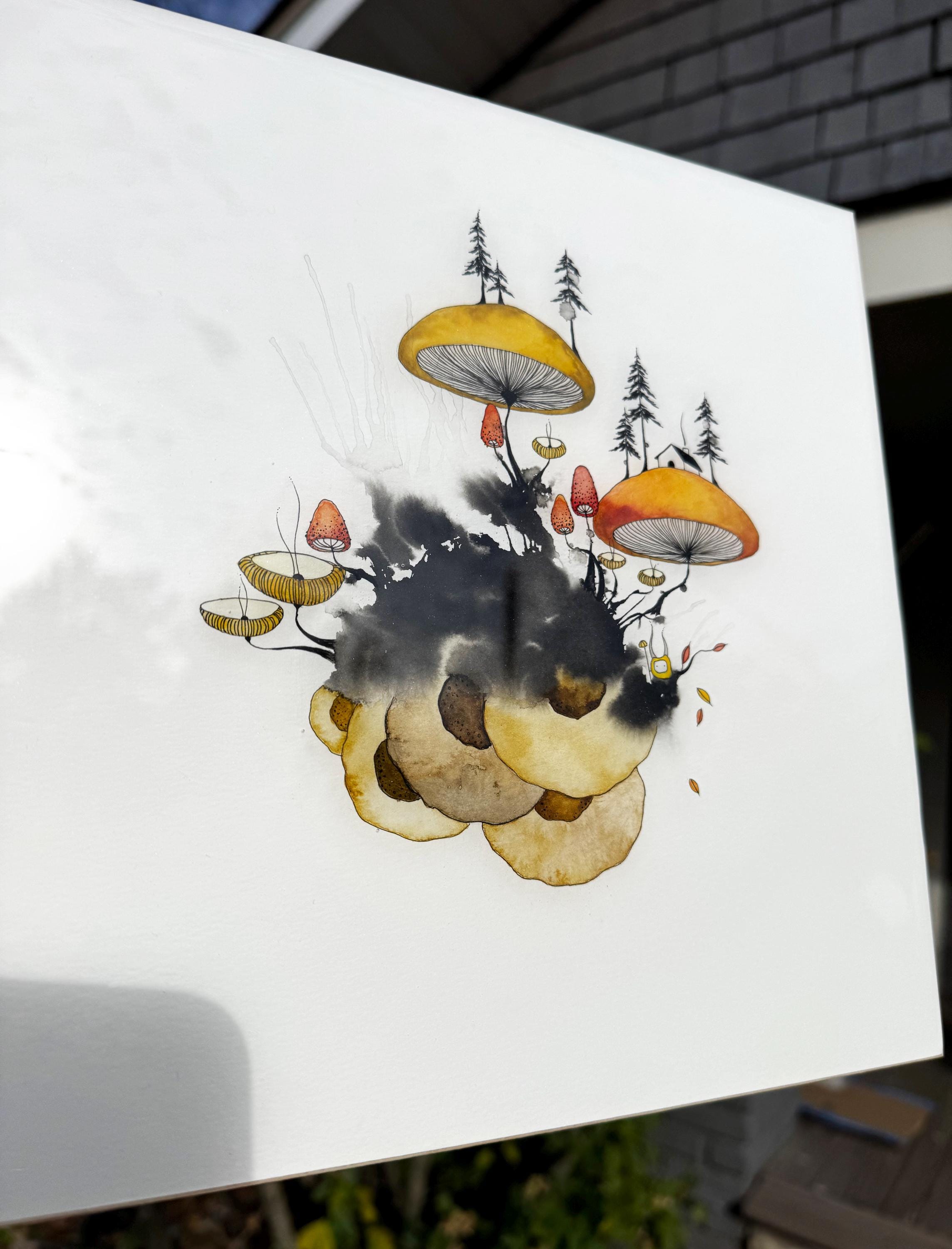 thankful - pen and ink original under resin